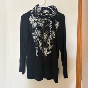 Marc Cain Sports Women Black & White Zip up Hoodie with Scarf Design